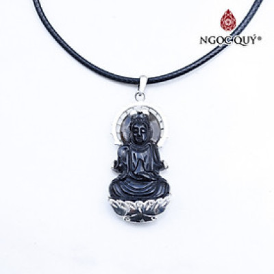 Mặt dây chuyền phật bà quan âm đá thạch anh khói bọc bạc mệnh thổ,kim - Ngọc Quý Gemstones
