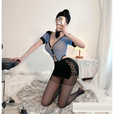 Cosplay Nữ Cảnh Sát Quyến Rũ Bodysuit Set Ngủ Liền Thân Tiếp Viên Ôm Dáng Gợi Cảm ,Cosplay Cảnh Sát Cột Dây C058