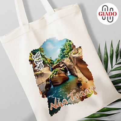 Túi canvas GIADO, túi vải bố, túi tote mẫu Nha Trang suối Ba Hồ