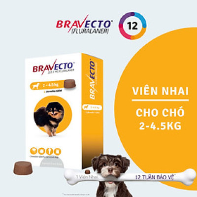 Bravecto Viên nhai vị thịt bò tiêu diệt 100% Ve trong 12 giờ cho chó 2-4.5kg