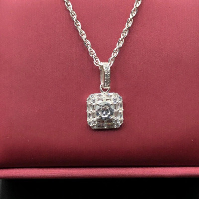 Dây Chuyền Vòng Cổ Bạc Ta Dây Xoắn Kép Và Mặt Vuông Đính Đá Cao Cấp BẠC HIỂU MINH DMD479