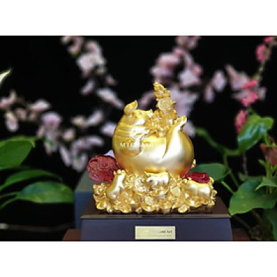 Tượng heo tài lộc dát vàng 24K(17x29x34 cm) MT Gold Art- Hàng chính hãng, trang trí nhà cửa, phòng làm việc, quà tặng sếp, đối tác, khách hàng, tân gia, khai trương