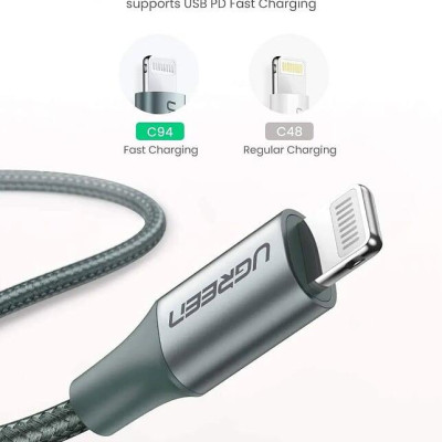 Ugreen UG80564US304TK 1M màu xanh đen cáp chuyển usb type c ra apple lightning dây dù hỗ trợ sạc nhanh PD - HÀNG CHÍNH HÃNG