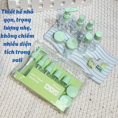 Bộ chiết mỹ phẩm du lịch 9 món Set chiết mỹ phẩm mini 9 món tiện lợi Bộ chiết du lịch xanh mint – Nhỏ gọn, xinh xắn, chuẩn xách tay