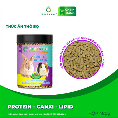 Thức ăn Thỏ Cảnh, Bọ Ú, Hà Mã Mini GREENABC – Cung cấp đầy đủ dưỡng chất protein - canxi - lipid lông mượt, tiêu hóa tốt, tăng đề kháng – Hộp 480g