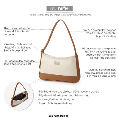 Túi xách nữ đeo vai dáng chữ nhật, túi da công sở nữ phối màu thanh lịch JO BY IDIGO FB2 - 2001 - 00