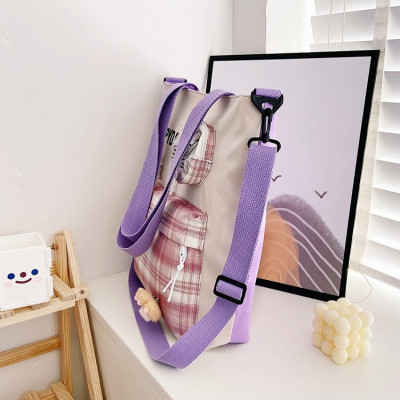 Túi đeo chéo BH Kids, họa tiết Caro HAPPY DAY, vải Canvas, in hình mèo con xinh xắn - CH127