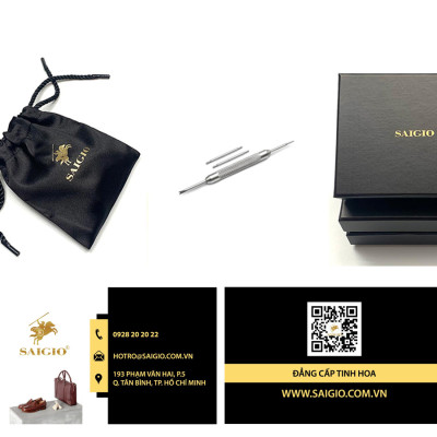 Dây Đồng Hồ Da Bò Cao Cấp, Kiểu Dáng Cổ Điển - Phẳng Mỏng - Chỉ Trắng, Mặt Lót Chống Thấm Mồ Hôi, Tích Hợp Lớp Gia Cố Chống Giãn Đặc Biệt, Phụ Kiện Khóa và Chốt Bằng Thép Không Gỉ 316L - Hàng Chính Hãng SAIGIO