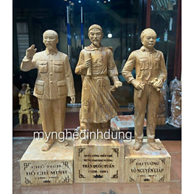 Combo 3 Tượng bác hồ ,trần quốc tuấn, đại tướng võ nguyên giáp bằng gỗ ngọc am thơm nức kt cao 40cm
