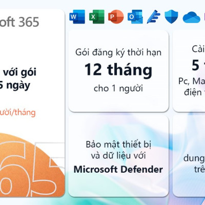 KEY ĐIỆN TỬ Phần mềm Microsoft 365 Personal EP2-32313 | 12 tháng | Dành cho 1 người | 5 thiết bị/tài khoản | Word, Excel, PowerPoint | 1TB OneDrive
