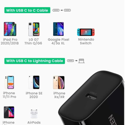 Ugreen UG10184CD137TK 18W PD3.0 usb type c màu đen sạc nhanh chuẩn US ABS plastic - HÀNG CHÍNH HÃNG