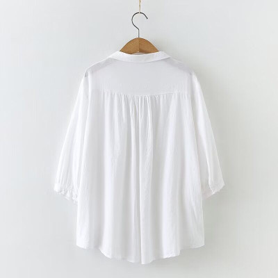 Áo sơ mi kiểu tay lỡ cổ đức, chất liệu Đũi tơ mềm mát, thấm hút mồ hôi, áo kiểu nữ dễ thương, NeSa Shop AT12