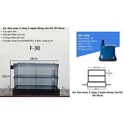 Bộ lọc dàn mưa 2 tầng  SOBO F30  cho hồ từ 30-50cm- Lọc siêu sạch. Kèm máy bơm và vật liệu lọc