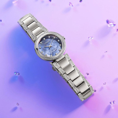 Đồng Hồ Nữ Citizen Đính Đá Swarovski Dây Thép Không Gỉ EM0840-59N - Mặt Xà Cừ