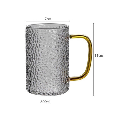 CỐC THỦY TINH UỐNG NƯỚC CAP CẤP VÂN DẬP NỔI QUAI VÀNG 300ML -  VD102 ( GIAO NGẪU NHIÊN )