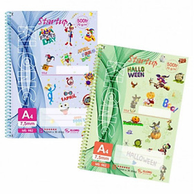 Sổ lò xo đơn KLONG A4 500tr xé, kẻ lề Startup 70/90; MS: 982