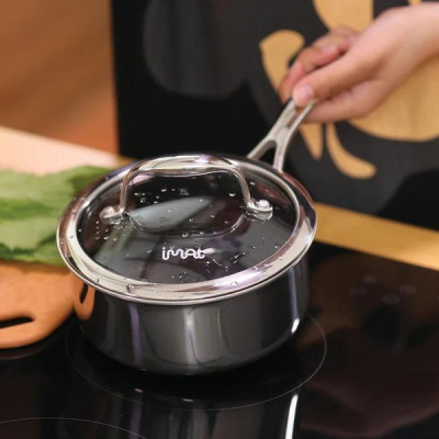 [Hàng chính hãng] Nồi, Quánh inox iMat Blackcube 16cm, Cao 8cm, Thể tích 1.6l, Phủ chống dính Daikin-Nhật Bản thế hệ mới