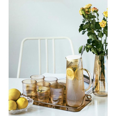 BỘ BÌNH UỐNG NƯỚC KÈM 6 CỐC THỦY TINH CHỊU NHIỆT CAO CẤP KÈM KHAY VÂN TĂM