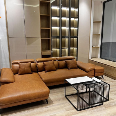 Sofa góc L da bò Italy Juno sofa màu nâu SFLCT17 2m8 x 1m6 hàng cao cấp chuẩn da bò nhập khẩu Ý