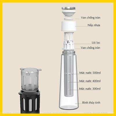 Chai Cold Brew Timemore - Phiên bản lõi nâng cấp | Tặng kèm phễu đong, cọ rửa và cà phê