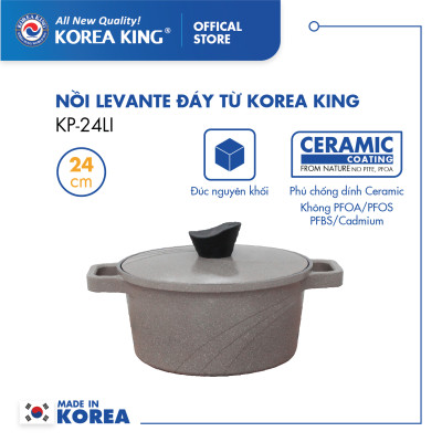Nồi nấu Levante đáy từ Korea King KP-24LI(Nồi, nắp bằng nhôm đúc, phủ men chống dính Ceramic, Ø24cm)