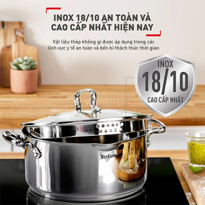 Nồi Inox cao cấp Tefal Duetto Plus (18cm x 2.0L/20cm x 2.9L/22cm x 6.1L/24cm x 5.0L/28cm x 10.0L) - Hàng chính hãng
