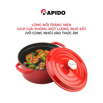 Nồi gang đúc tráng men Rapido cao cấp size 24cm phù hợp mọi loại bếp gia đình - Hàng chính hãng