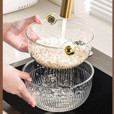 Rổ Rửa Rau Củ Quả Hai Lớp Ráo Nước Trong Suốt Dùng Trong Nhà Bếp - Rổ Đa Năng 2 Trong 1 - Hàng Chính Hãng MINIIN