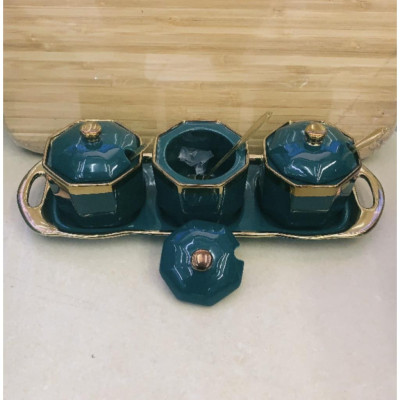 BỘ 3 HŨ ĐỰNG GIA VỊ SỨ KẺ SỌC VIỀN VÀNG CAO CẤP