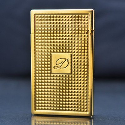 Vỏ Hột Quẹt Bật Lửa Upon Gas Đá D136V Họa Tiết Kẻ Cách Điệu Chữ D ở Giữa Màu Vàng - Dùng Gas Đá Cao Cấp