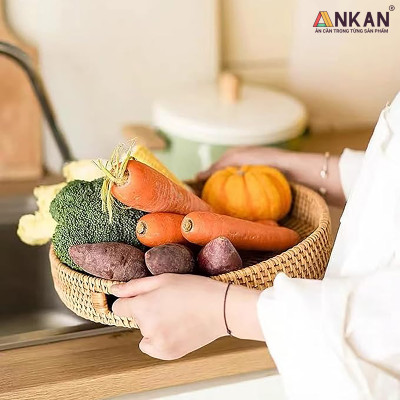 Khay Mây Tròn Đựng Trái Cây, Đồ Ăn, Decor Nhà Bếp – Khay Mây Tre Đan Thủ Công Cao Cấp ANKAN