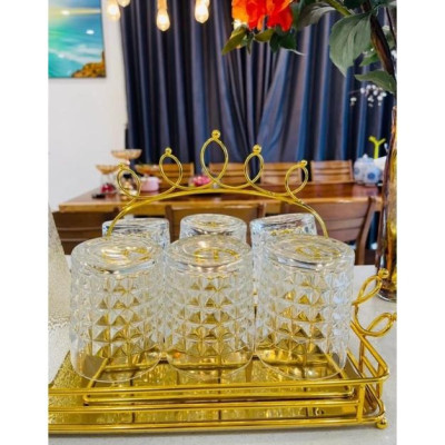 Bộ 6 cốc thủy tinh kim cương viền vàng, cốc cao cấp, dung tích 300ml