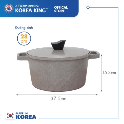 Nồi nấu Levante đáy từ Korea King KP-28LI(Nồi, nắp bằng nhôm đúc, phủ men chống dính Ceramic, Ø28cm)-Màu nâu