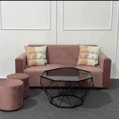 Bộ sofa phòng khách mini chung cư Tundo - Bao gồm: 1 băng ghế, 2 gối, 2 đôn ngồi và bàn