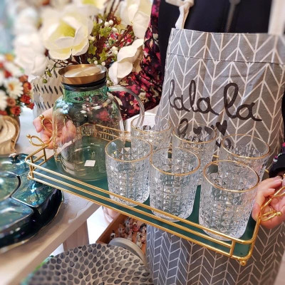 Bộ 6 cốc thủy tinh kim cương viền vàng, cốc cao cấp, dung tích 300ml