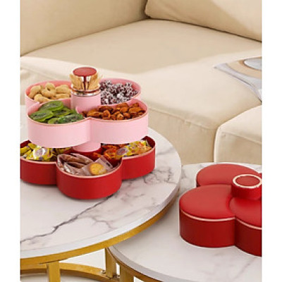 Khay mứt tết Hoa Đào Tết 2 Tầng - Khay đựng đồ ngày tết: Bánh kẹo, trái cây, đồ sấy...