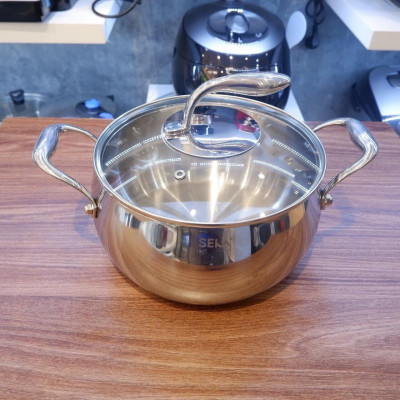 Nồi Táo Inox 5 Đáy Seka Size 22cm Nắp Kính Đáy Liền Dùng Được Mọi Loại Bếp- Hàng Chính Hãng