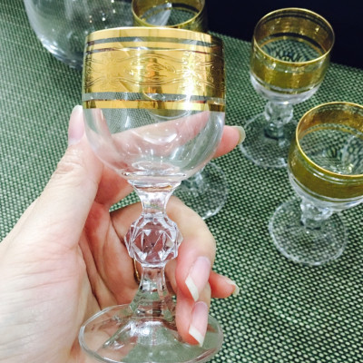 Bộ Bình Rượu Và 6 Ly Pha Lê Mạ Vàng 750ml/Ly 50ml