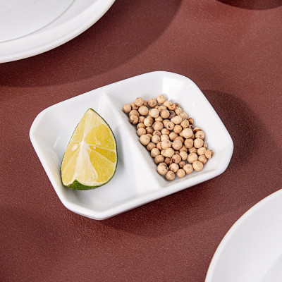 Đĩa muối hai ngăn, Đĩa đựng gia vị 2 ngăn sứ Long Phương