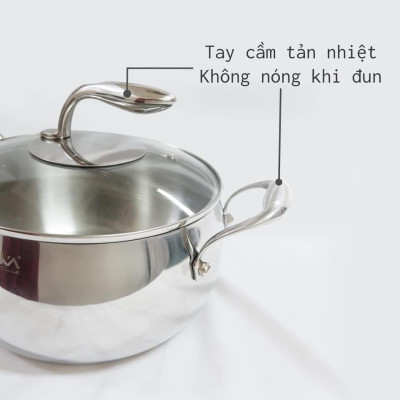 Nồi Táo Inox 5 Đáy Seka Size 22cm Nắp Kính Đáy Liền Dùng Được Mọi Loại Bếp- Hàng Chính Hãng