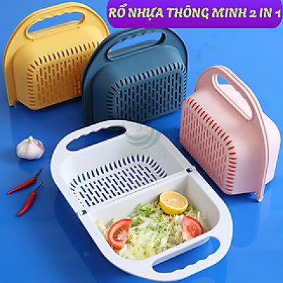 Rổ Rửa Thực Phẩm Kèm Thau Tiện Lợi -Rổ Nhựa Thông Minh Đa Năng Cho Nhà Bếp -Rổ Xả Nước Gập Gọn Cầm Tay -Rổ Rửa Rau Gập Gọn