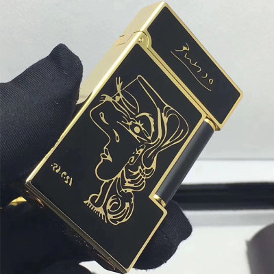 Vỏ Hột Quẹt Bật Lửa Upon Sơn Mài Chân Dung D193V Màu Đen Viền Vàng - Dùng Gas Đá Cao Cấp