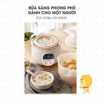 Nồi Ninh, Hấp, Nấu Cháo, Nấu Đồ Ăn Dặm Cho Bé 4 Trong 1 BEAR SUBE001 Có Lồng Hấp Dung Tích 0.8 L Công Suất 200W - Hàng Chính Hãng
