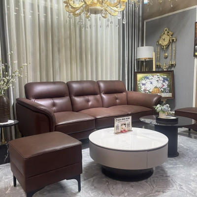 Sofa băng 100% da bò Italy Juno sofa màu nâu SFBCT06 hàng cao cấp chuẩn da bò nhập khẩu Ý