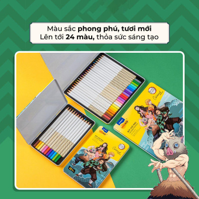 Hộp 24 Bút Chì Màu Thanh Gươm Diệt Quỷ - Colokit CPC-C043/DS - Hộp Thiếc