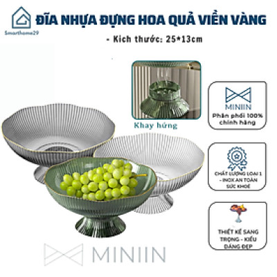 Đĩa Nhựa Đựng Hoa Quả Viền Mạ Vàng Sang Trọng, Khay Đựng Hoa Quả, Bánh Kẹo Có Chân Đế Chắc Chắn, Chịu Lực Tốt - HÀNG CHÍNH HÃNG MINIIN