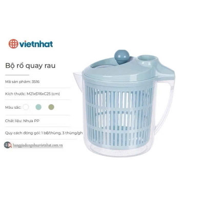 Rổ Quay Rau Vắt Rau Sống Việt Nhật 2 Lớp Có Miệng Rót Nước, Tay Cầm Chắc Chắn Màu Pastel - HÀNG CHÍNH HÃNG MINIIN