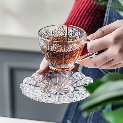 Set Tách Trà Thủy Tinh 210ml Sang Trọng Kèm Đĩa - Tách Trà Uống Trà, Cà Phê  Hoa Mặt Trời Sang Trọng Tiện Lợi Đẳng Cấp - HÀNG CHÍNH HÃNG MINIIN