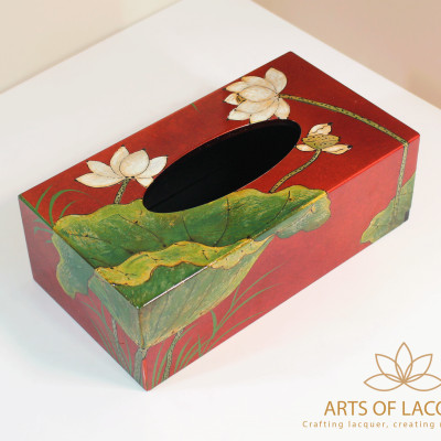 Hộp Đựng Khăn Giấy Sơn Mài Hoa Sen