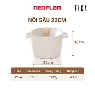 [Hàng Chính hãng] Nồi sâu chống dính bếp từ Neoflam Fika - Hàn Quốc 22cm. Made in Korea. Hàng có sẵn, giao ngay